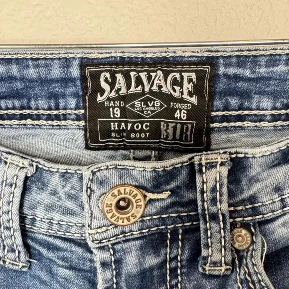 Salvage Distressed Bootcut Embroidered 5 Pocket Men Jeans Size 30x30 - Picture 4 of 13